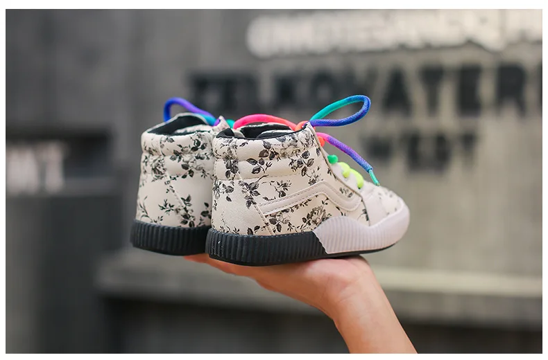 Jgshoukito/2019 г. весенне-осенняя модная детская обувь для мальчиков и девочек, высокие топы с цветочным принтом, повседневные кроссовки, яркие