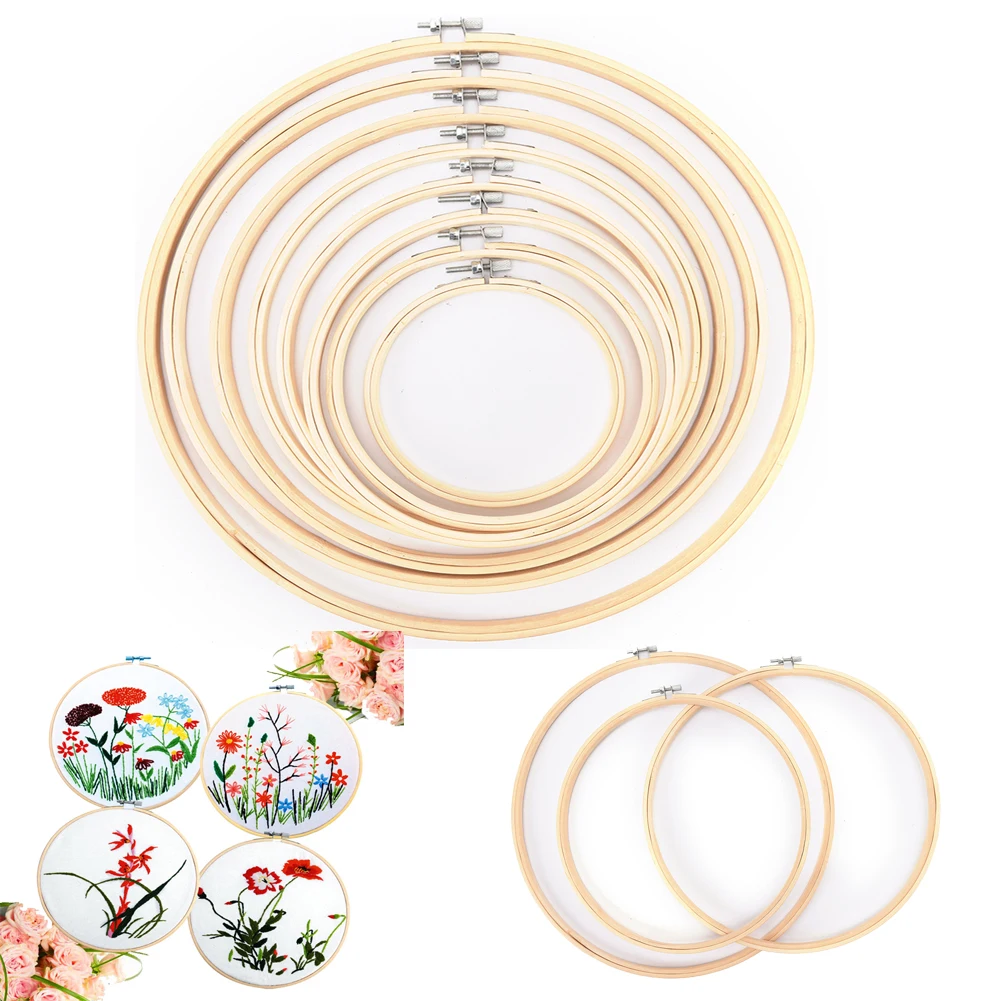 

13/15 /18/20 /23 /26 /30 /34 cm Embroidery Hoops Frame Set Bamboo Wooden Rings for DIY Cross Stitch Needle Craft Tools