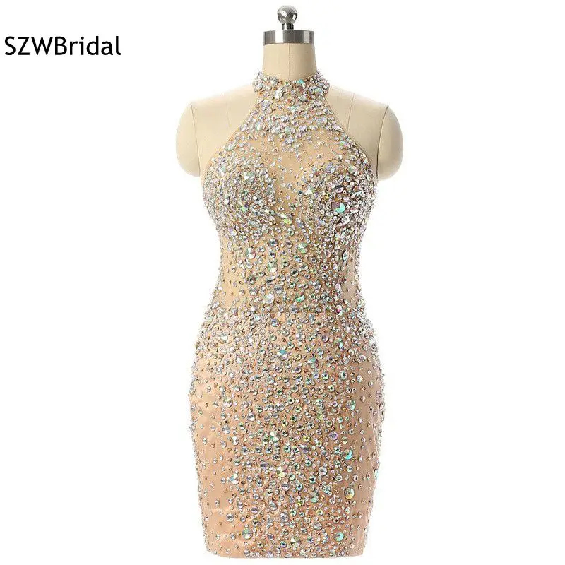 

New Arrival High Neck Illusion Sexy Evening dress 2019 Beaded Crystals Vestidos de festa Kaftan Evening gown Plus size