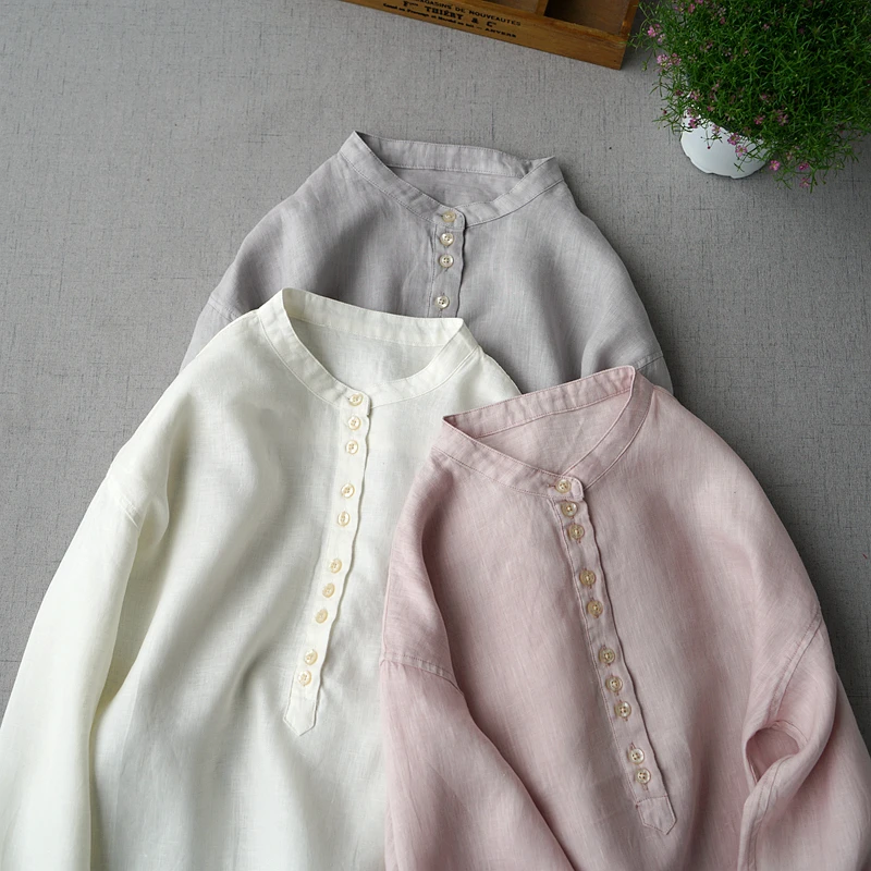 

Spring Autumn Women Casual Brief All-match Loose Plus Size Japanese Style Comfortable Water Washed Thin Linen Shirts/Blouses