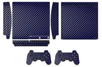 

Blue Carbon Fiber Vinyl Skin Sticker Protector for Sony PS3 Slim PlayStation 3 Slim and 2 controller skins Stickers
