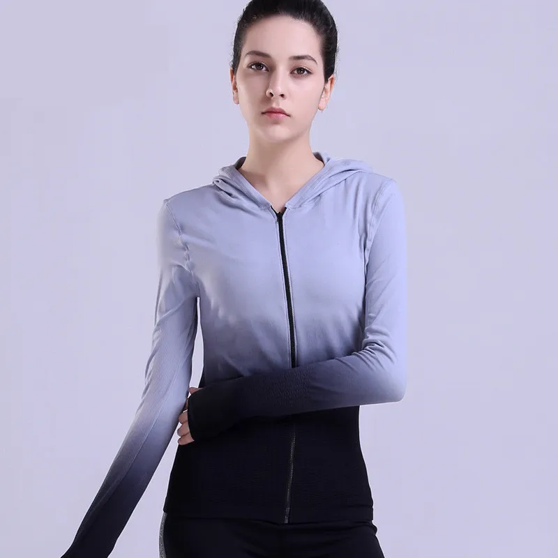 

ESHINES Gradient Women Running Jackets Women Active Sports Running Hoodies Women GYM Fitness Sports Running Long Sleeves Hoodie