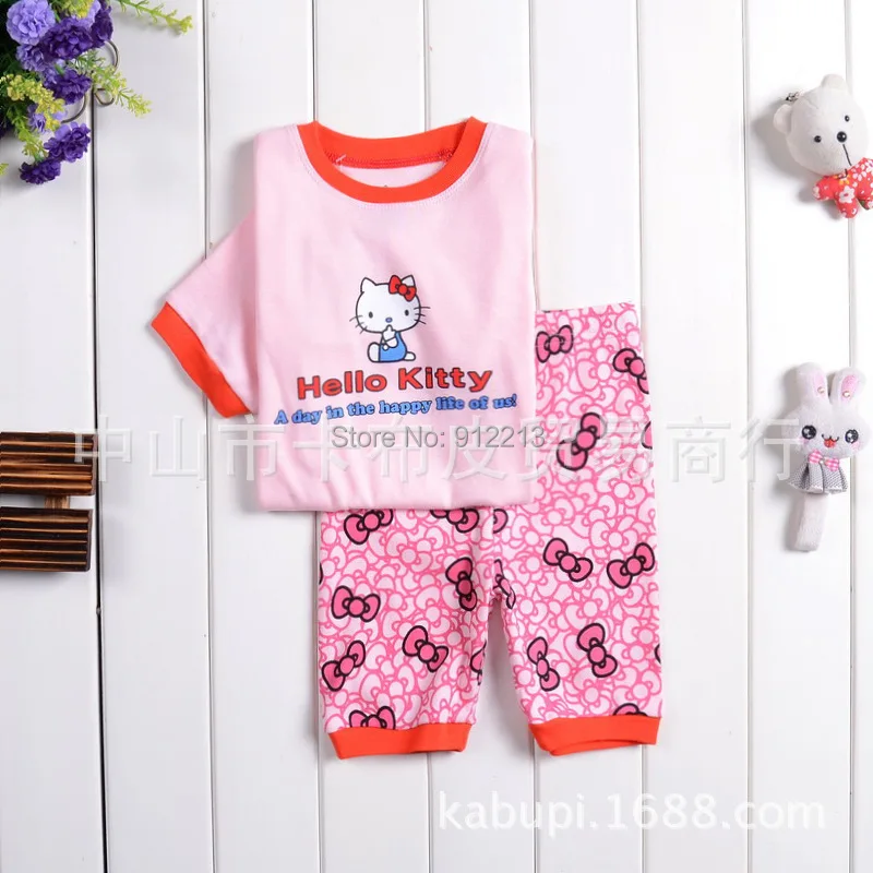 Hot selling HELLO KITTY children's clothes cotton sets baby Short sleeve pajamas Children Pyjamas FROZEN | Мать и ребенок