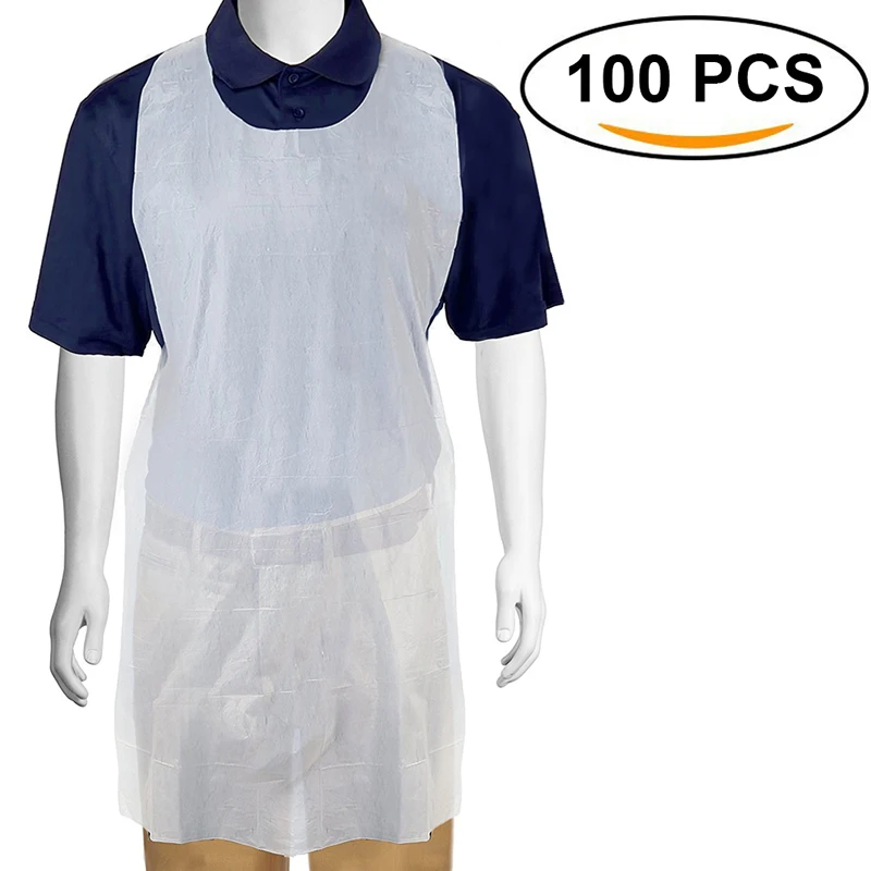 

100pcs/set White Disposable Cleaning Apron Transparent Easy Use Kitchen Aprons For Women Men Kitchen Cooking Apron