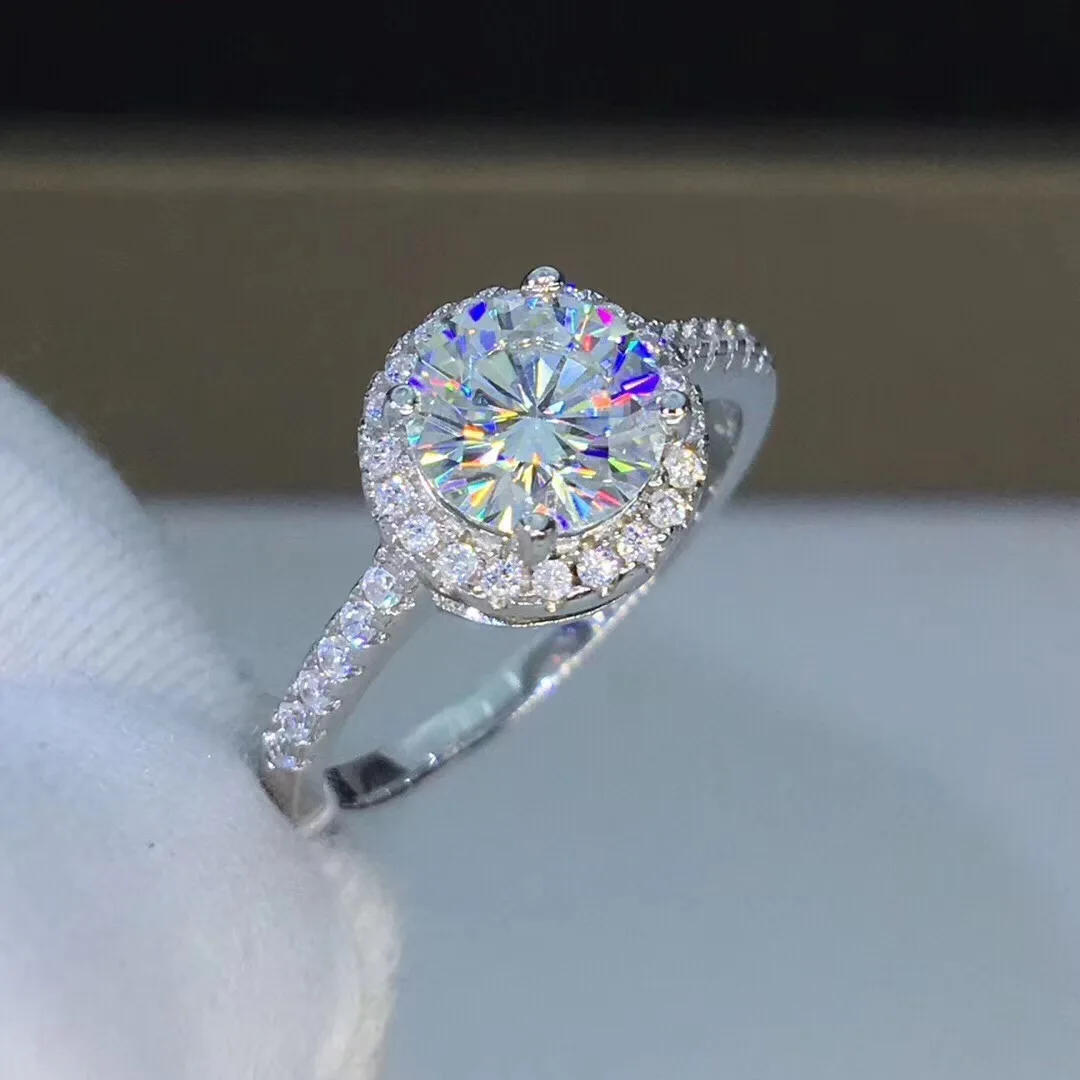 Круглое серебряное кольцо с муассанитом 1ct 6,50 мм D VVS роскошное кольцо с муассанитом Weding для женщин