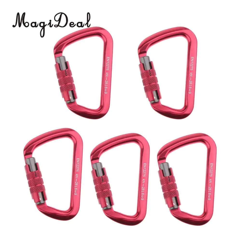 5pcs 28KN Aluminum Climbing D Type Carabiners Snap Auto Locking Karabiner