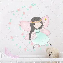 

Lovely Fairy Girl Color Wall Sticker For Kids Room Cartoon Vinyl Removable Wall Art Decals Child Gift Kindergarten Home Decor