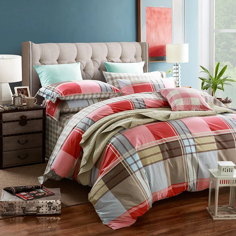 Waliicorners 4pcs 100%Cotton Printed Bedding set Button Duvet Cover set Bedsheet Pillowcases Queen King Size bed linen 19 IMG_4912