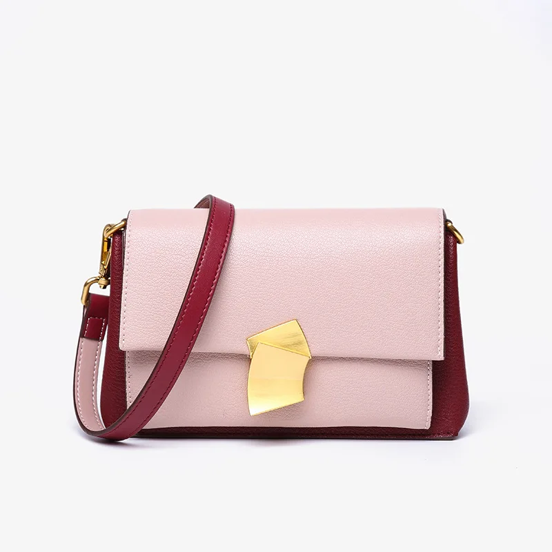 

2019 New Fashion Genuine Leather Women Messenger Bags Famous Brands Cowskin Small Handbags Purse Ladies Shoulder Bag Pink/Black