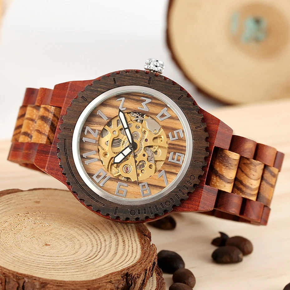 de luxe bois Stop118 horloge hommes YISUYA chiffres montre arabes automatiques en rabais Montres pleine Royal mécanique reloj Dernier bande 8 de luxe bois Stop118 8