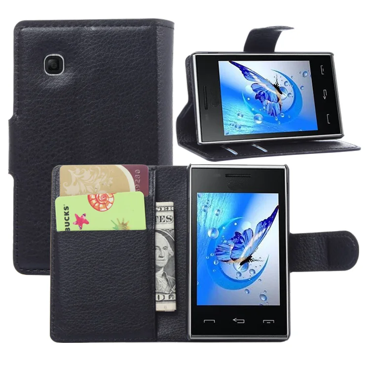 

for LG T585 A368T Wallet Card Stent Cases Lichee Pattern Case Flip Leather Case Protect Cover black 368 585 LGT585 LG585