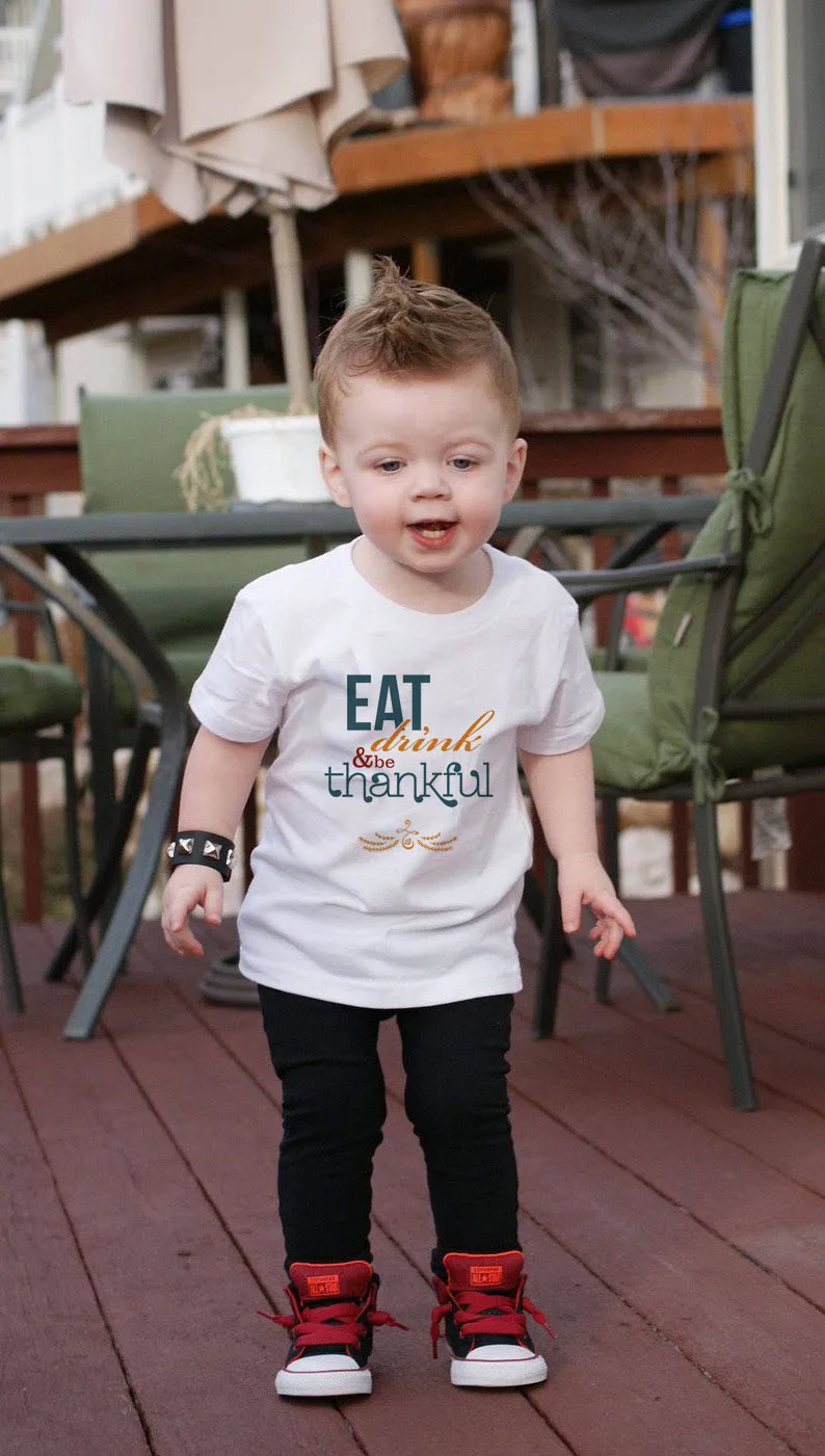 

BE THANKFUL Unisex Kids Thanksgiving Shirt Toddlers White Top Boys Girls Summer Positive T Shirt Thanksgiving Day Gift