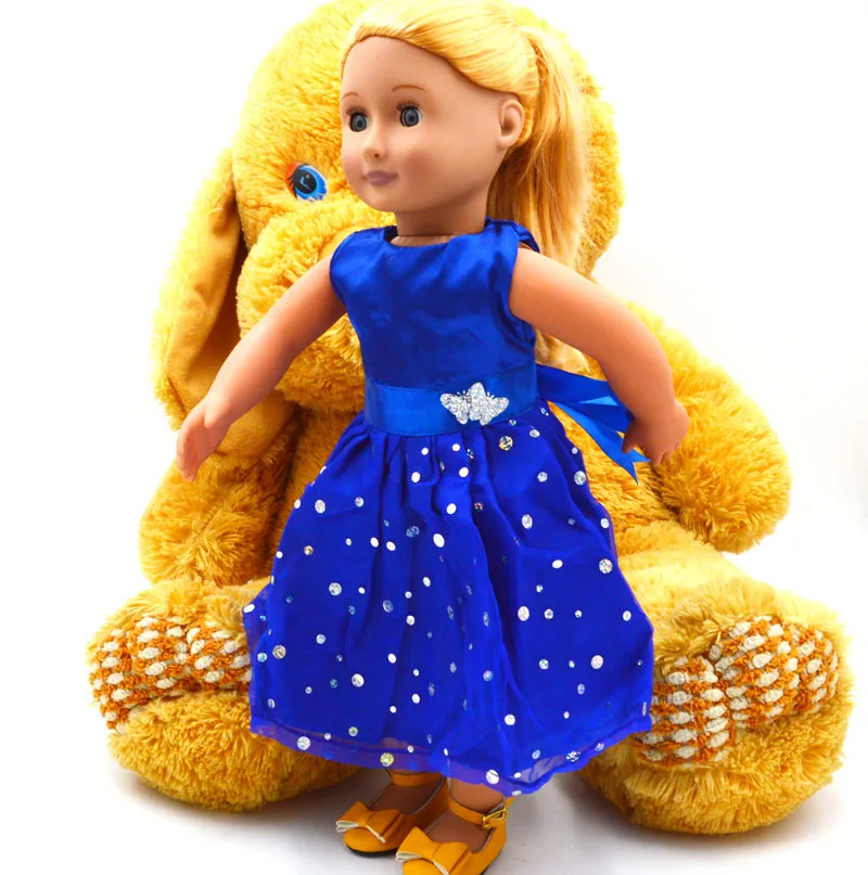 Manual Sewing Sapphire blue dot flower for 18 Inch American Girl Doll Clothes Skirt Perfect