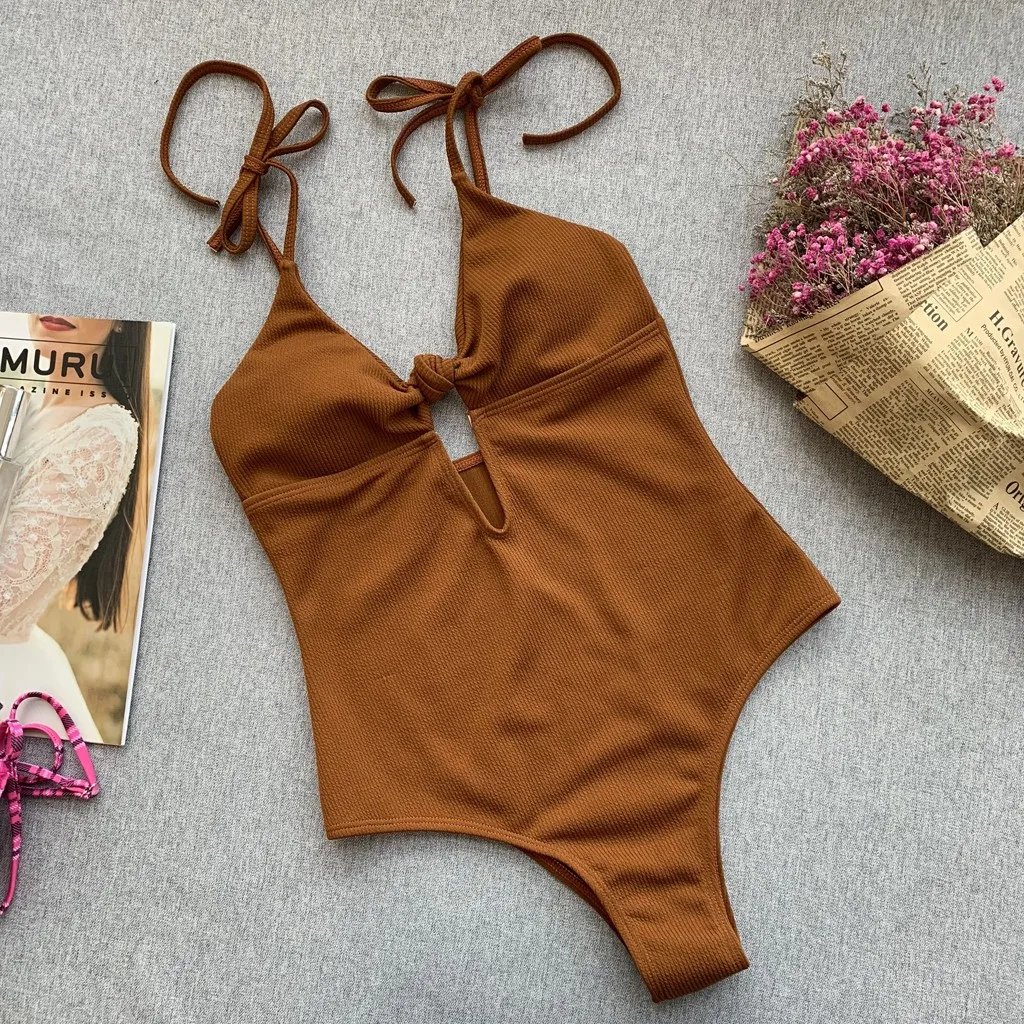 Swimming suit for women 2019 tankini Solid Tie Backless Hollow Bikini Set Female Bathing Suit Monokini Swim Wear Suit biquini