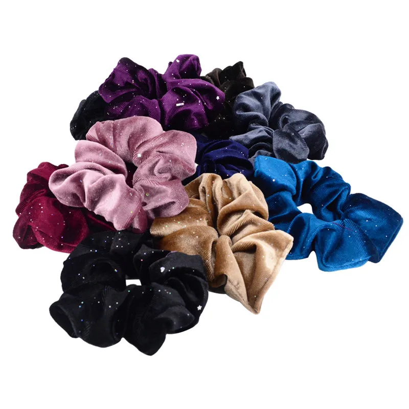 5 Упак. Bling блёстки 4,5 ''бархат Scrunchies для волос для женщин эластичные ленты девочек хвост держатель PT036