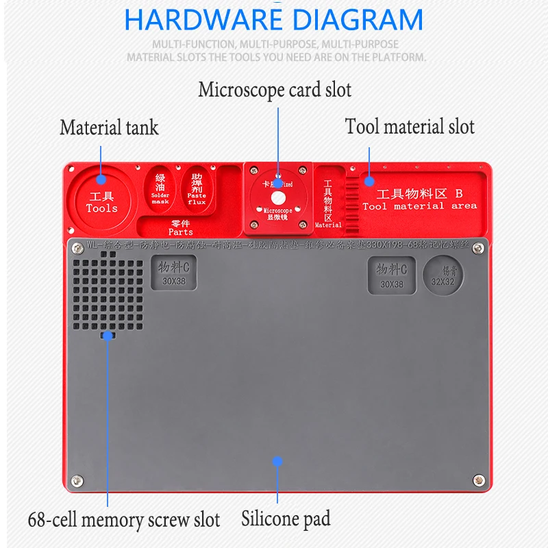 WL алюминиевый микроскоп обслуживание платформы высокая термостойкость Pad Ремонт BGA паяльная станция