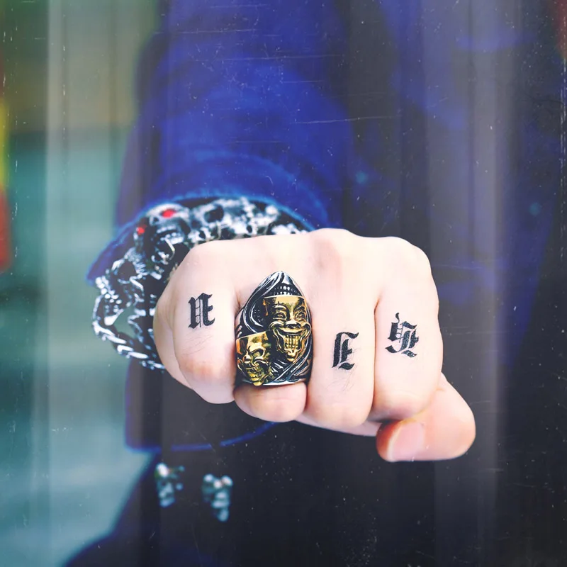 

BEIER 316L Stainless Steel New Design Happiness and sadness Clown Skull Ring For Man Biker Jewelry BR-Q023