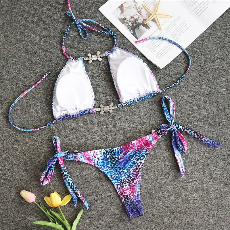 Simplee Бразильское sexy бикини c камужкой купальник женский треугольный с принтом