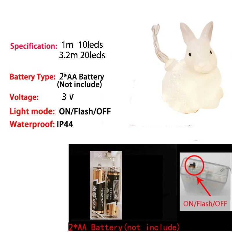INS светодиодный светильник на батарейках с кроликом, Милая Ночная гирлянда, волшебные гирлянды для рождества, праздника, детской комнаты