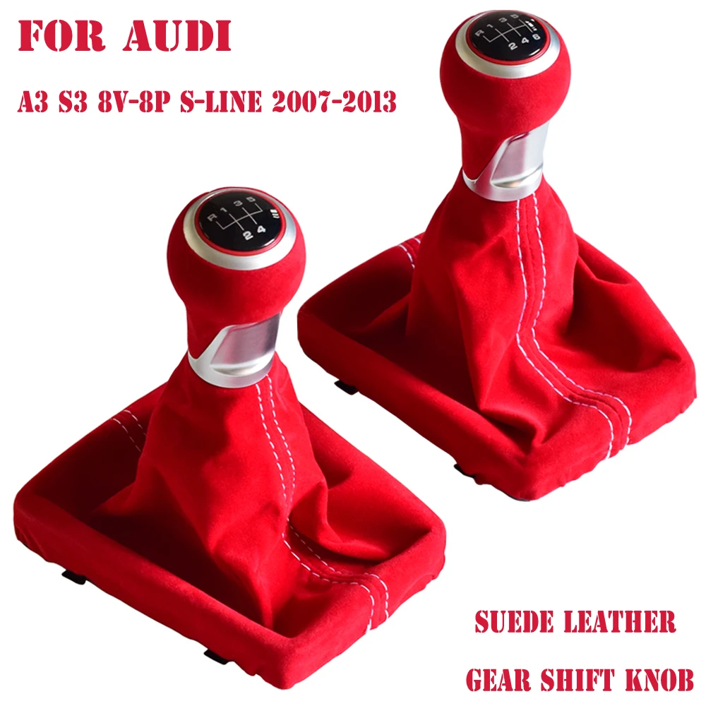 Автоматическая рукоятка для рычага переключения передач Ручка для Audi A3 S3 8 V-8 P S-line 07-13 5/6 рычаг переключения скоростей с красной замшевой кожей