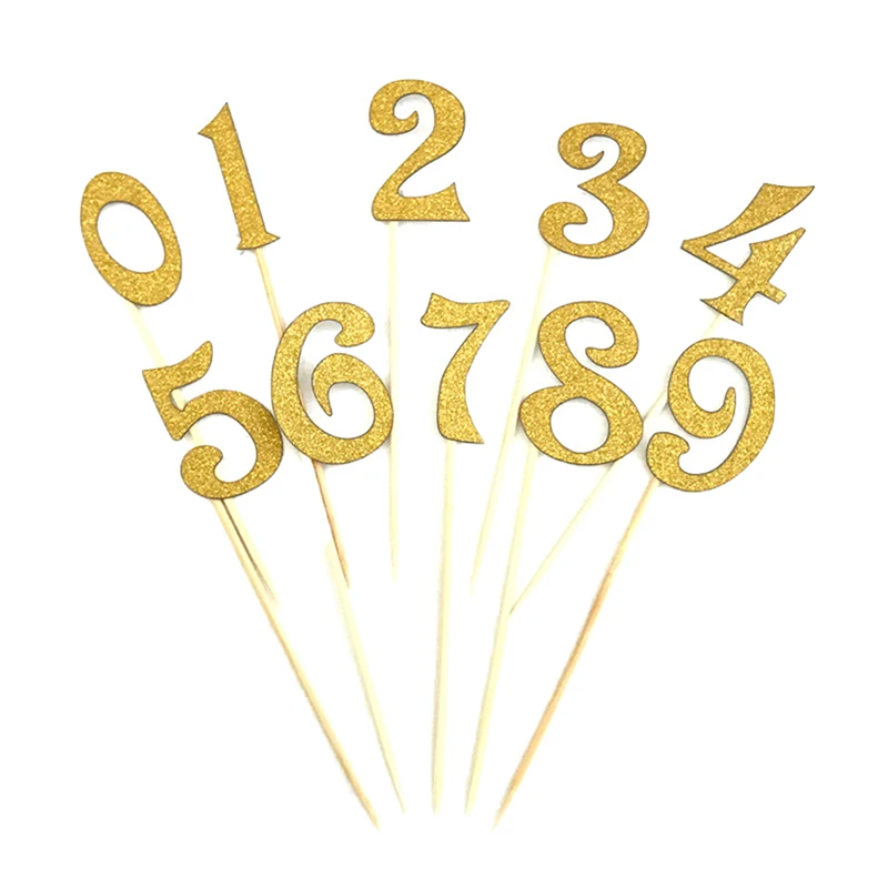 10 шт Золотой Серебряный Блестящий персонализированный Топпер для торта с цифрами комплект свадьба день рождения кекс вечерние украшения(0-9