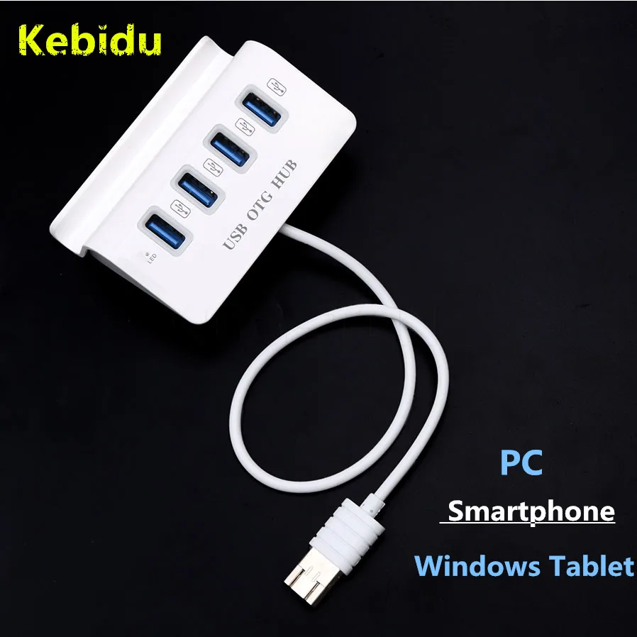 

Kebidu 4 Port Multi USB 3. 0 Splitter Micro USB Hub High Speed OTG Hub for Windows Tablet, Smartphone, PC with Phone Holder New