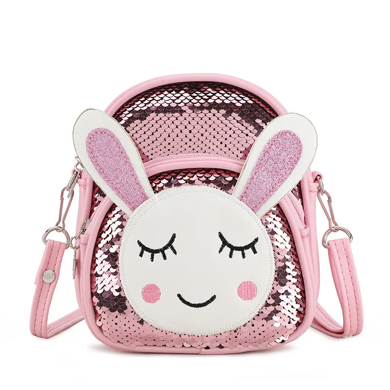 New Lovely Women Baby Girls Small School Backpack Crown Sequins Travel Cartoon Animal Print Rabbit Shoulder Bag Diaper Bags - Color: Pink