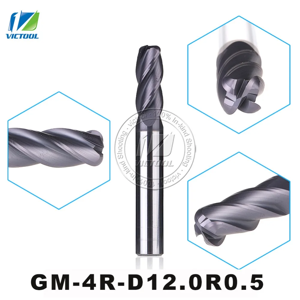

GM-4R-D12.0R0.5 Cemented Solid Carbide End Mills 4-Flute R End Mill Straight Shank Milling Cutter Metal Drill Bits Cutting Tools