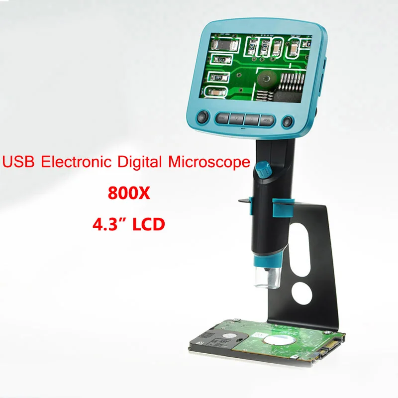 

4.3" LCD USB Electronic Digital Microscope Magnifier 1-800X for Cellphone Maintenance Industrial/Amp Collection Inspection,8 led