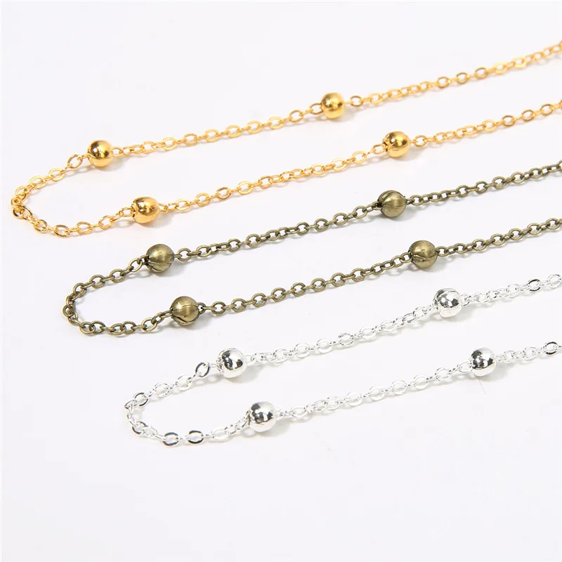 5m/lot 2mm Gold Silver Color Copper Necklace Chains Bulk With Bead Ball Bulk Link Chain Necklace Findings Diy Jewelry Making