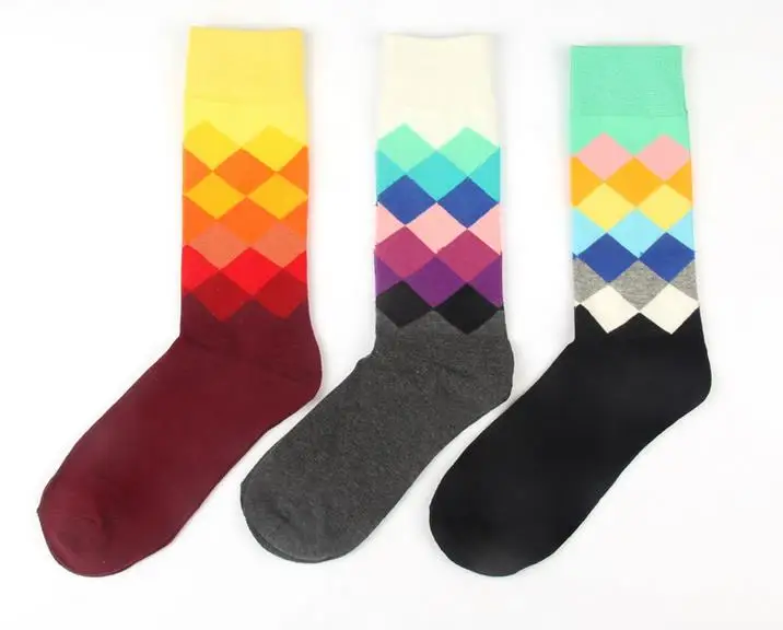Горячее предложение! Распродажа! Новинка, счастливые носки, стильные 3D цветные квадратные хлопковые носки для мужчин, женщин, джентльменов, мужские носки, Большие европейские размеры 37-46, WZ005