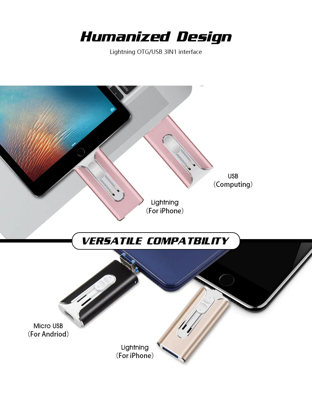 USB Flash Drive For iPhone X/8/7/7 Plus/6/6s/5/SE/ipad OTG Pen Drive HD Memory Stick 8GB 16GB 32GB 64GB 128GB Pendrive usb 2.0