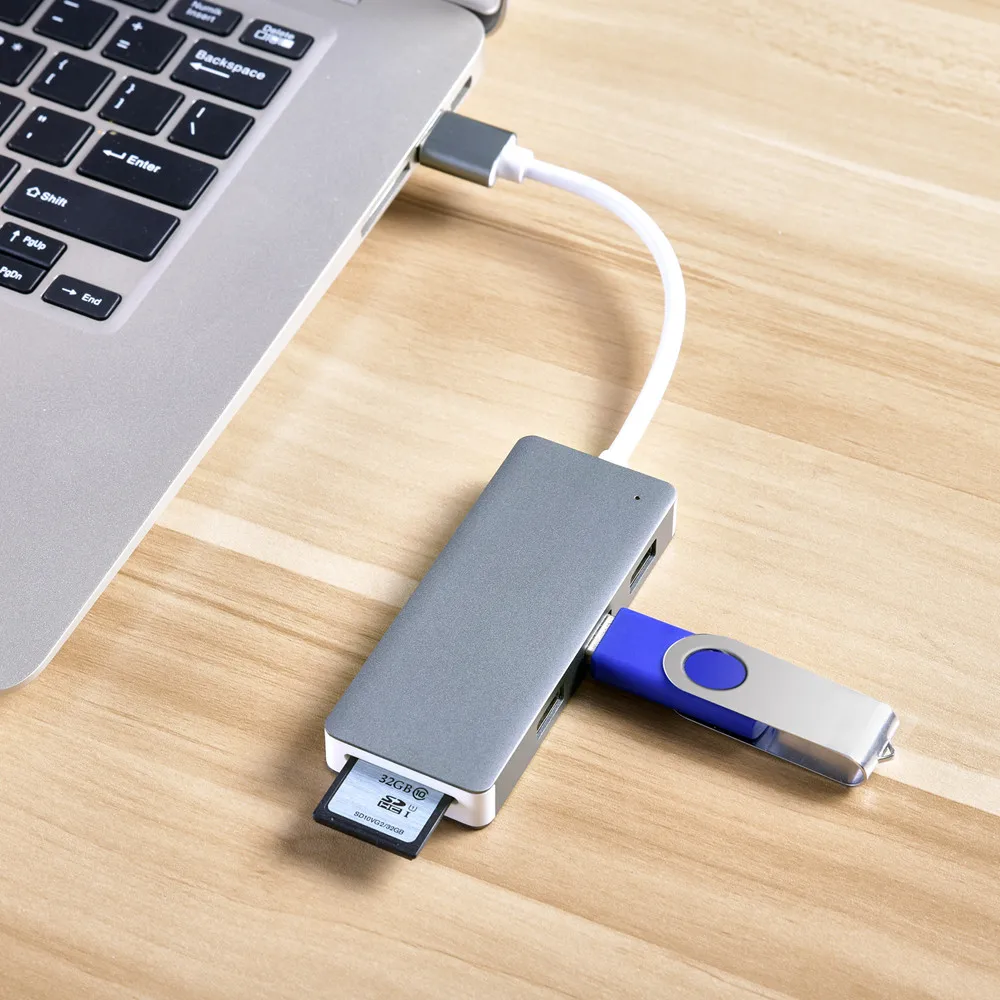 Высокоскоростной концентратор USB usb хаб CARPRIE с SD/TF кард ридером Черный алюминиевый
