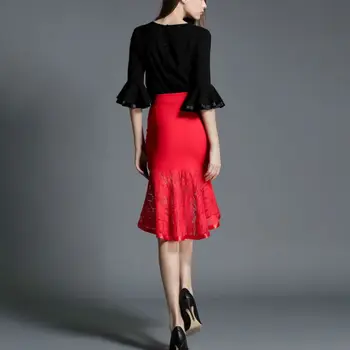 

Spring new women's Korean version of the sexy package hip fishtail skirt lace stitching high waist stretch skirt1w