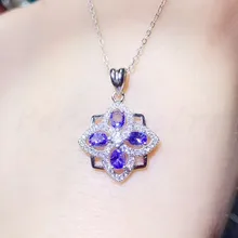 Натуральное Настоящее ожерелье из танзанита кулон 925 серебро цветок стиль 0.25ct* 4 шт драгоценный камень# S1922707