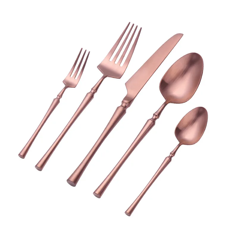 

Rose Gold Cutlery Set Kitchen Food Tableware Dinner Set 18/10 Stainless Steel Set Spoons Forks and Knives Wholesale