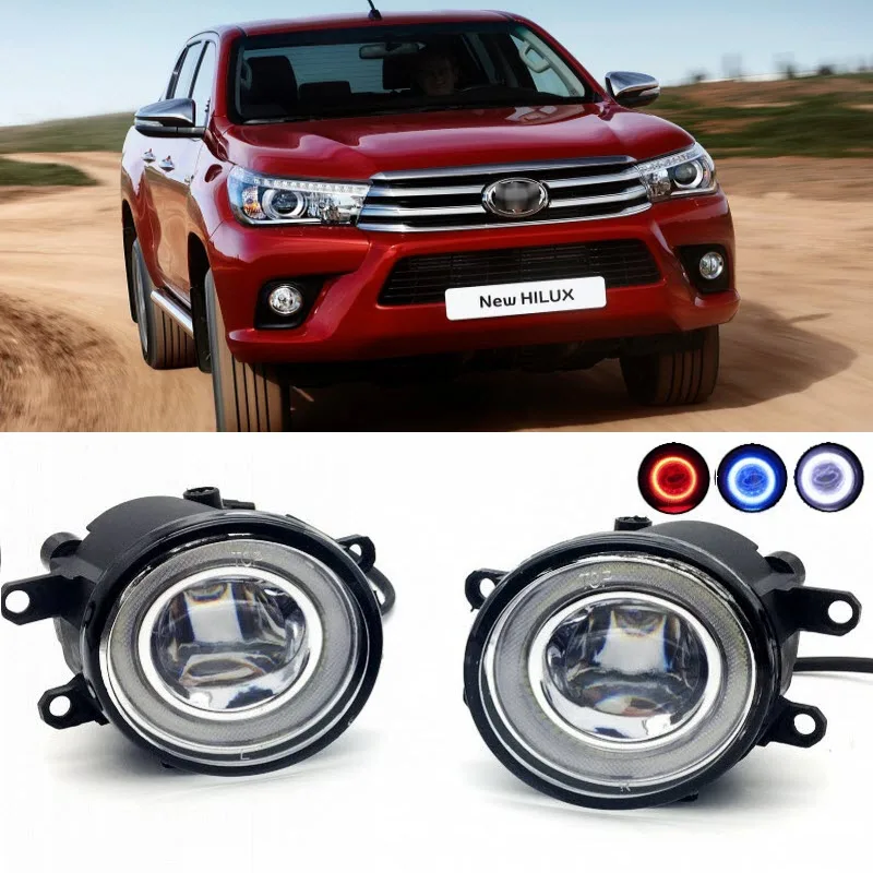 

2 in 1 LED Cut-Line Lens Fog Lights Lamp 3 Colors Angel Eyes DRL Daytime Running Lights for Toyota Hilux Vigo 2015 2016