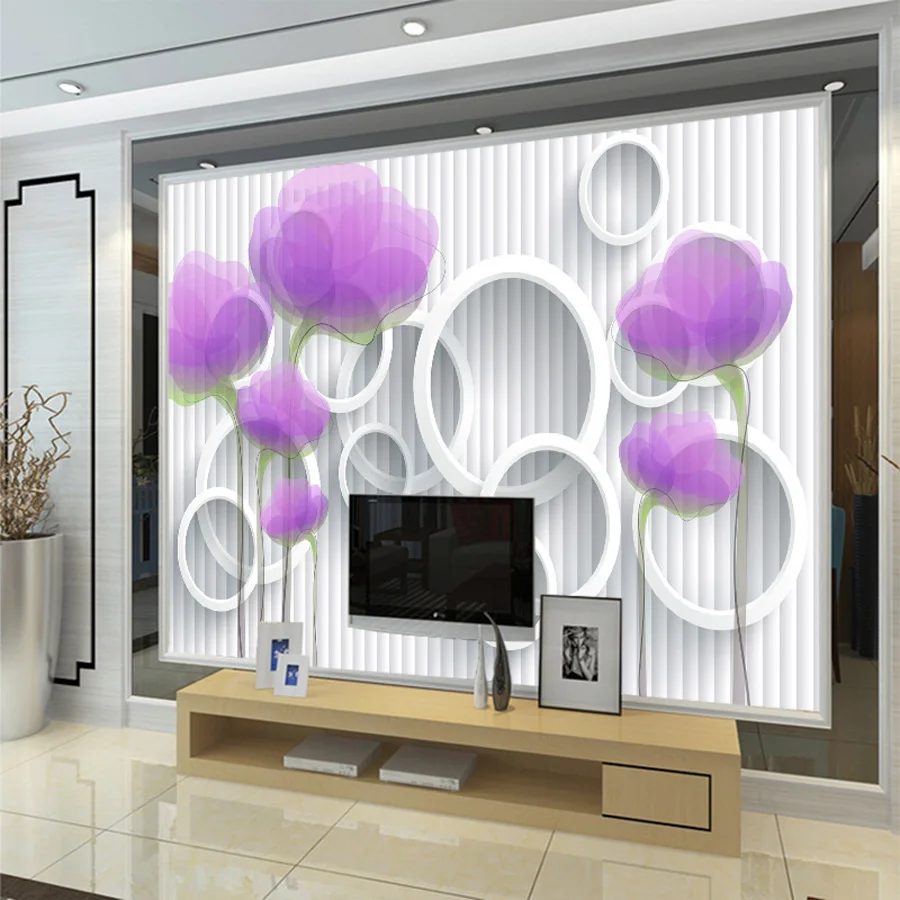 purple floral plant 3d photo brick wallpaper for walls 3d floring