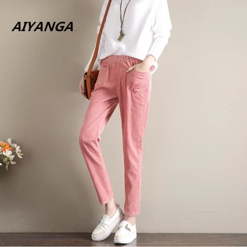 

4 color Autumn Winter new women Corduroy harem pants elastic waist big size ankle-length casual trousers for woman fashion