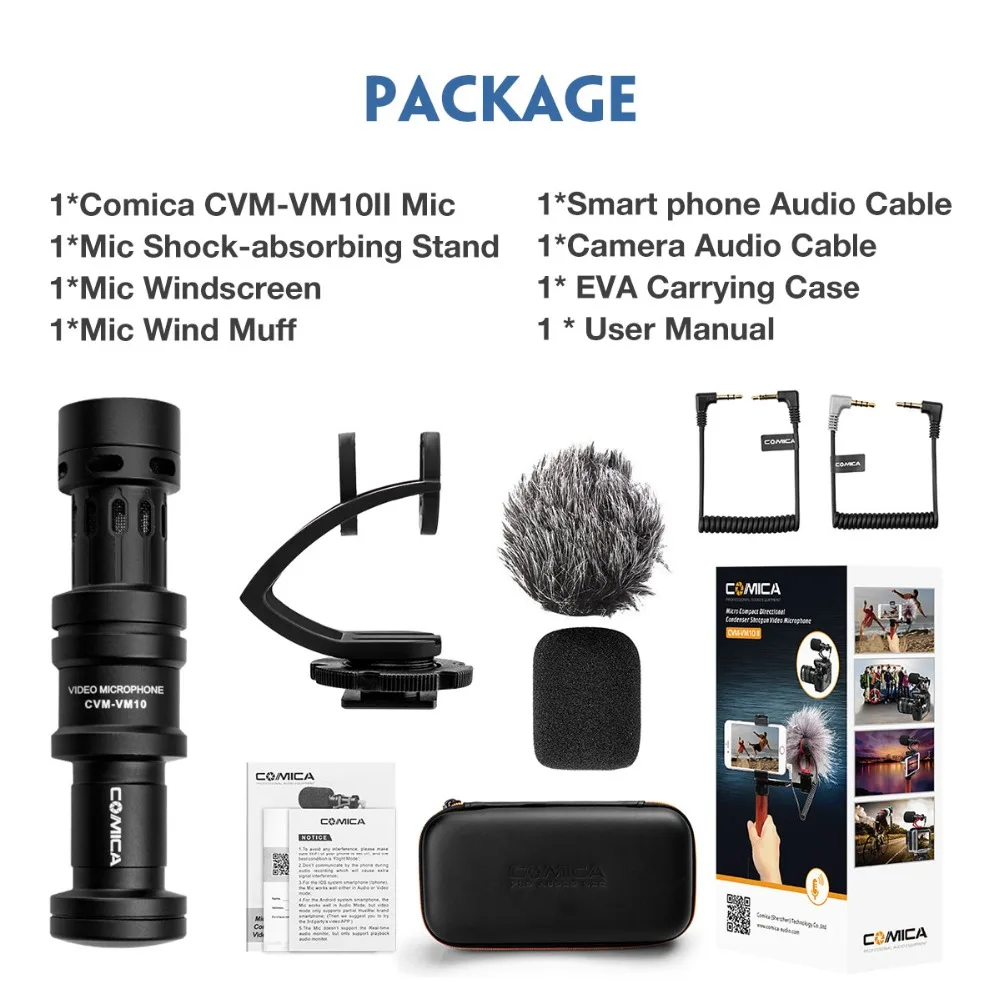 Comica CVM VM10 II Мини направленный видео микрофон с ветровой муфтой для DSLRs и