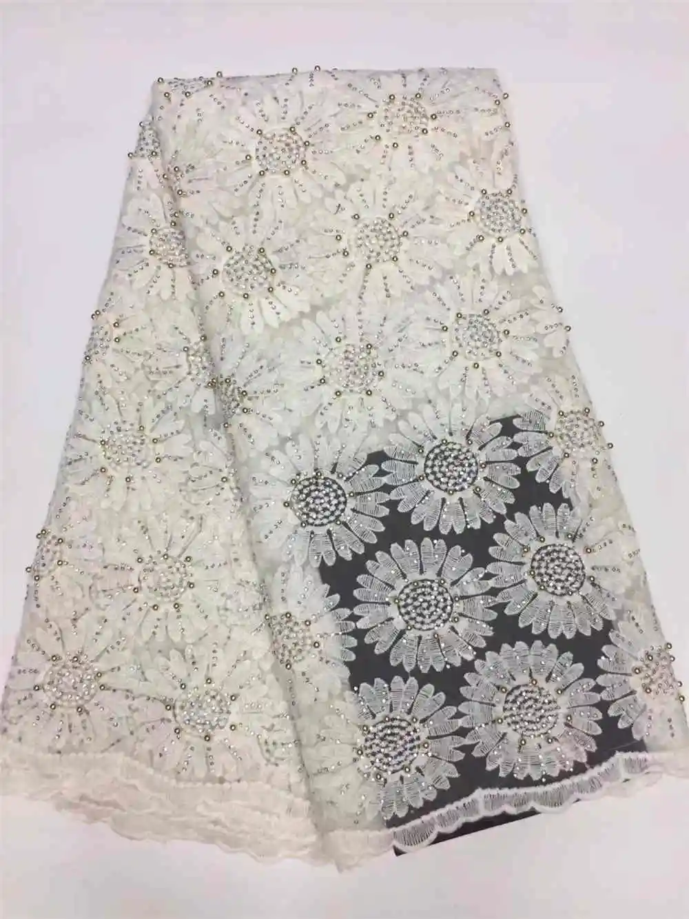 Восхитительное кружево, красивый последний африканский тюль, кружевная ткань, сетка с бисером и камнями, кружевная ткань для вечерних платьев GZ355 - Цвет: As Picture