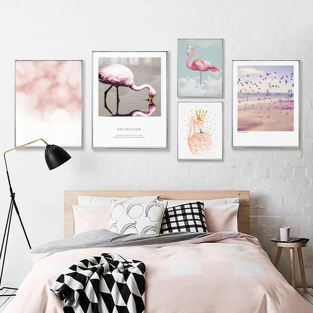 $US $280.00 Modern Art Animal Canvas Flamingo Elements Posters Print Metal Painting Frame Wall Creative Pictures Nordic Decor Painting Frame