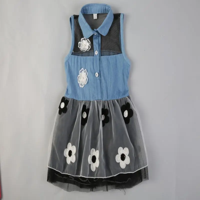 Модное джинсовое платье для маленьких девочек рубашка без рукавов фатиновые платья-пачки принцессы для детей 2-7 лет, новинка