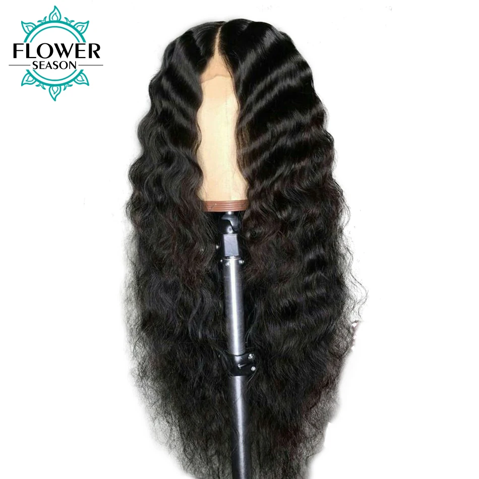 FlowerSeason Preplucked 13x6 Deep Wave Lace Front Human Hair Wigs With