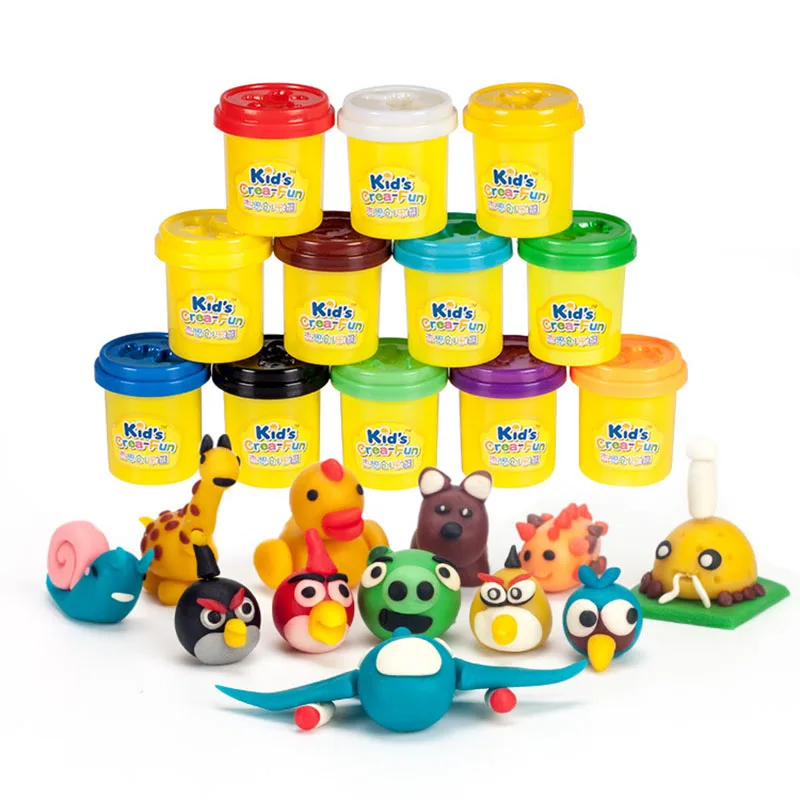 

2018 Safe Non-toxic Wheat Flour Plasticine Educational Children's Toys 3D Color Mud Cold Porcelain 12 Clay Color Playdough Shape