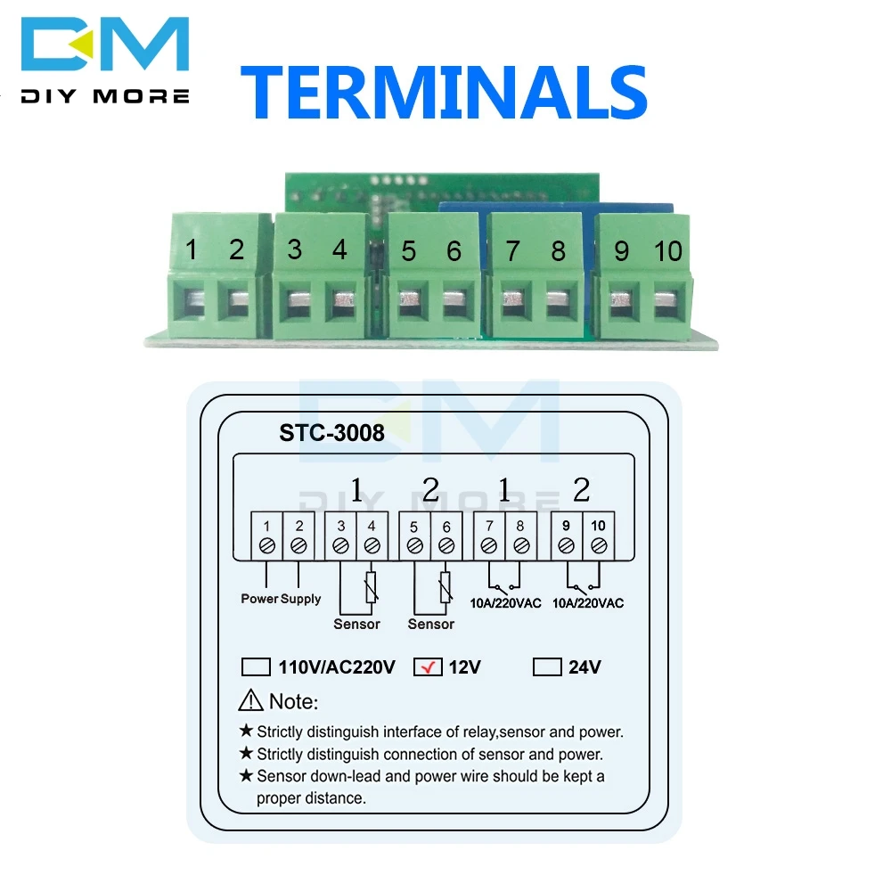 STC-3008, двойной цифровой регулятор температуры, термостат, терморегулятор, инкубатор, зонд 10 А, нагрев, охлаждение 12 В 24 в 110 В 220 В