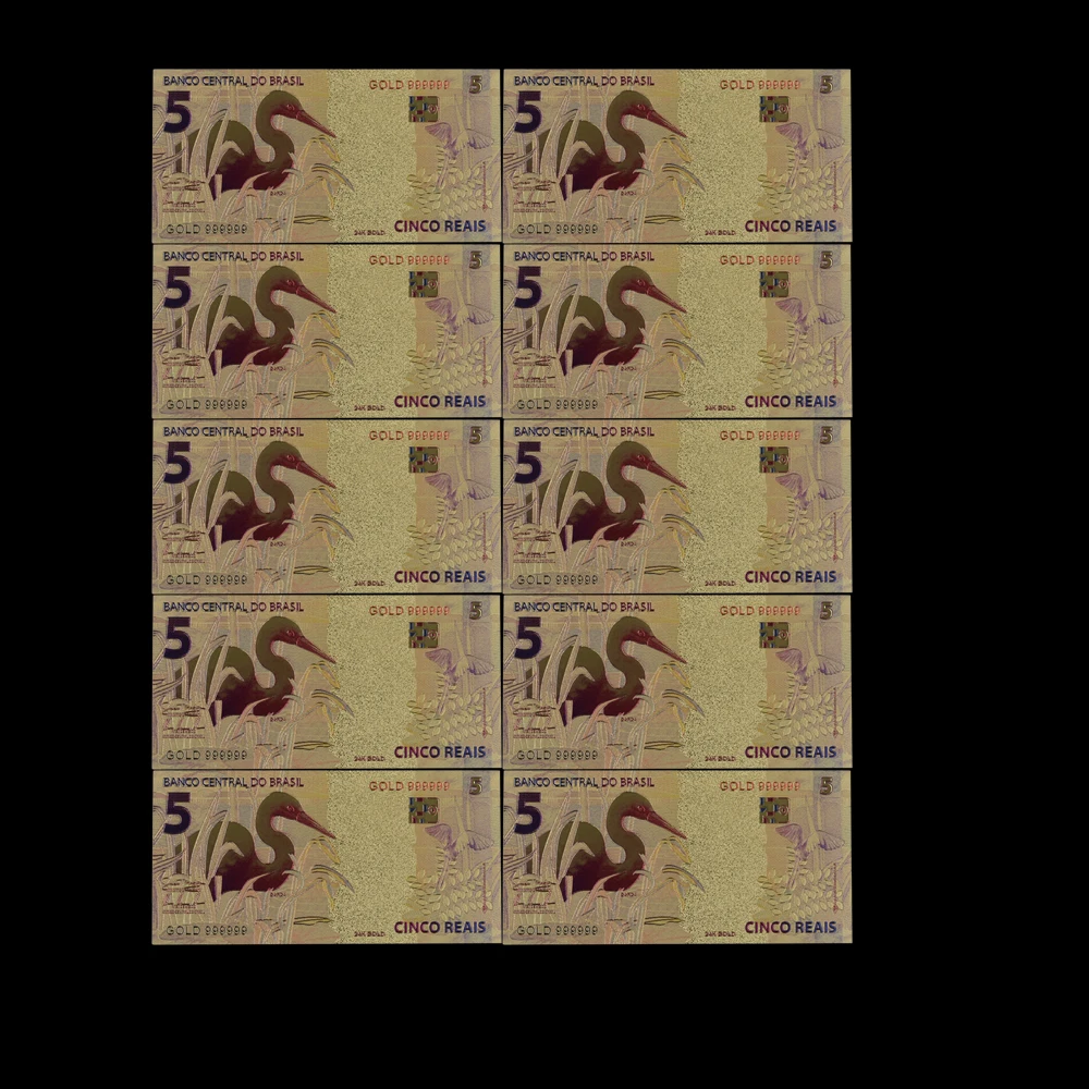 style 2 10 шт./лот хорошее Бразильское золото banknotes 2 Reais валютная бумага Красочные 24 к позолоченная копия денег коллекция и подарки - Цвет: style 2