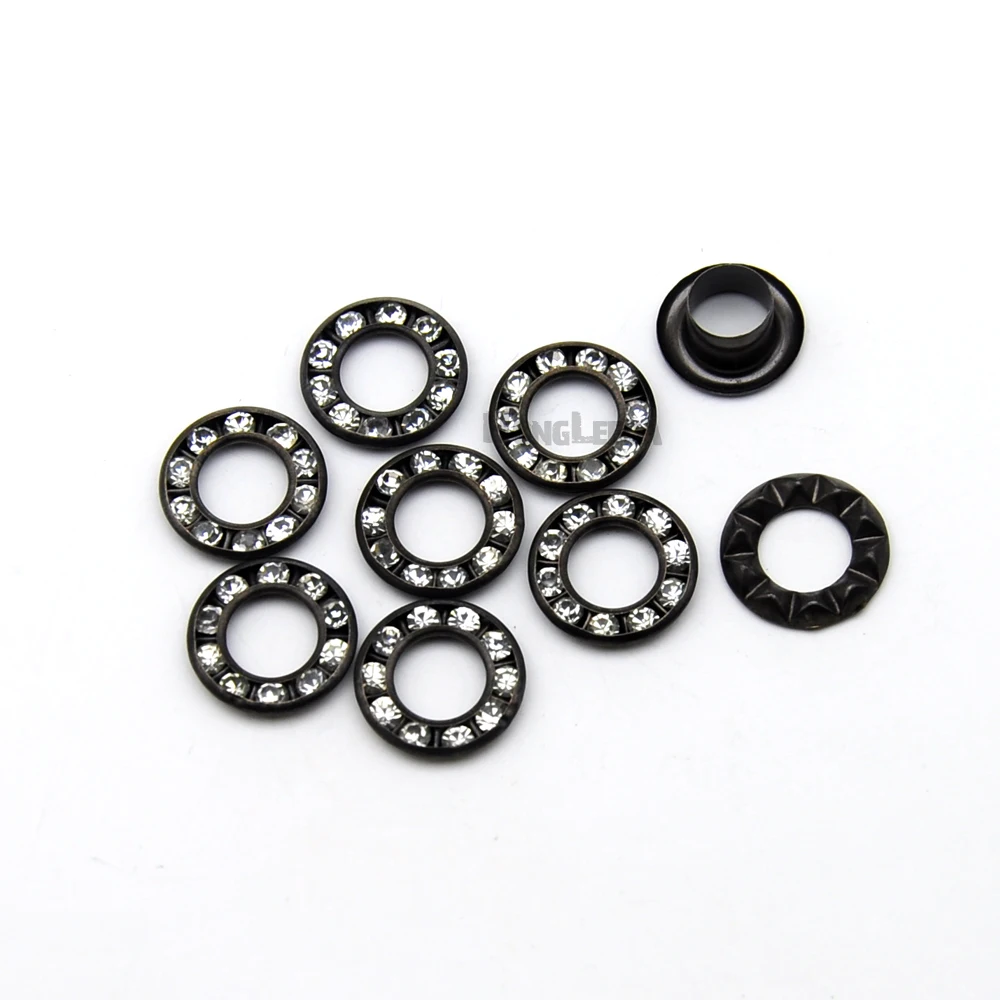Eyelet Grommet Ring 100sets 12mm Round Metal Brass Rhinestone Eyelets Crystal Diamond Grommets Glass Eyelets Knit Address Decoration