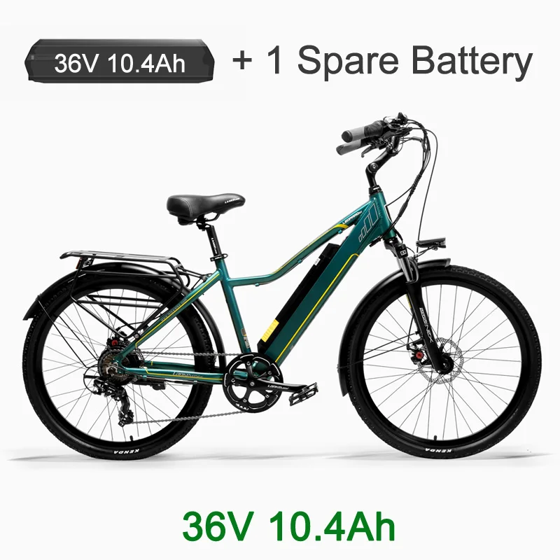 Pard3.0 26 дюймов женский городской велосипед, е-байка 36В 300 Вт электрический велосипед с ЖК-дисплей Дисплей, для езды на велосипеде с помощью электронного велосипеда, 7 Скорость переключатель - Цвет: Green 10.4Ah Plus