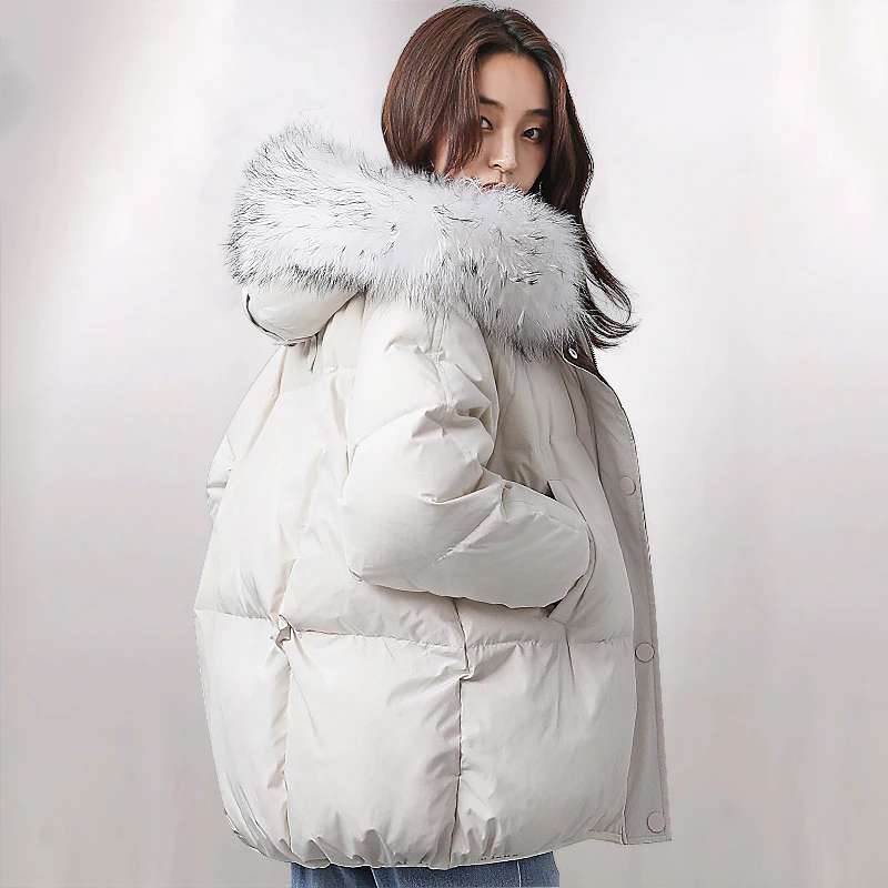 Oversized Winter Jacket Women Real Large Raccoon Fur Collar Down Jacket Women Hooded Parka 2018 Fashion Winter Womens Down Coat